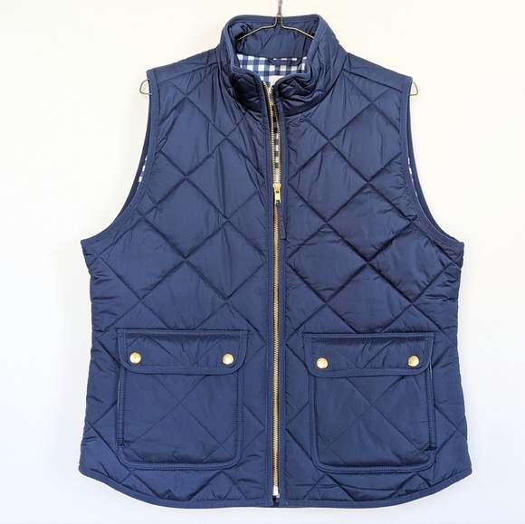 J. Crew Quilted Puffer Vest Zip Front Snap Pockets Indigo Blue - M - Picture 2 of 14